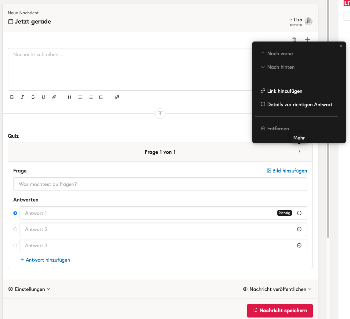 Tickaroo Liveblog Editor Quiz Funktion