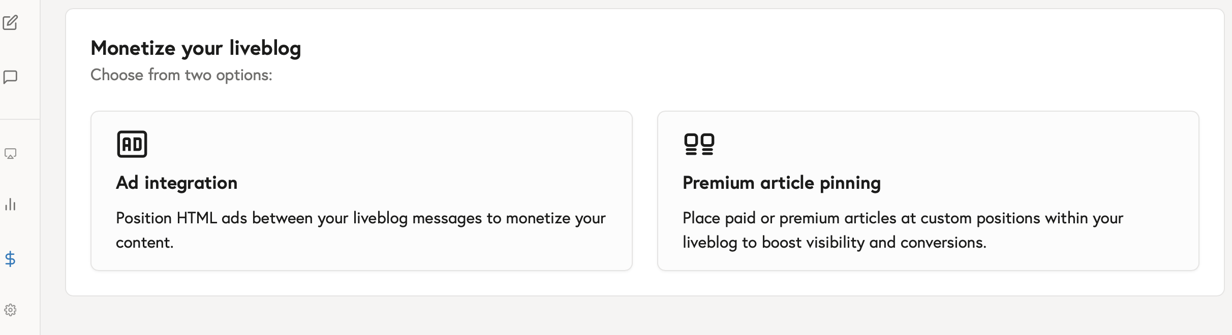Liveblog Monetization Features 