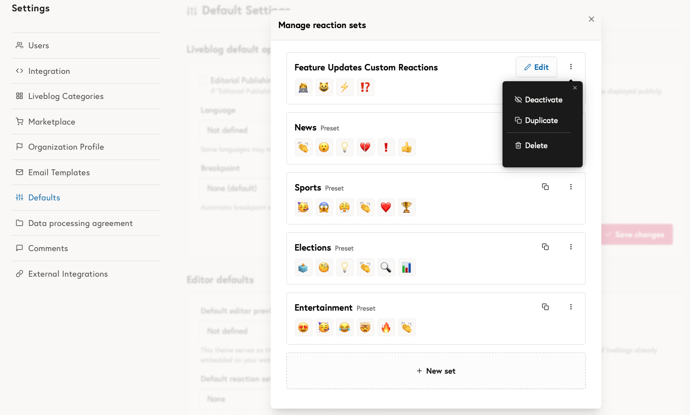 Emoji Reactions for live blog posts