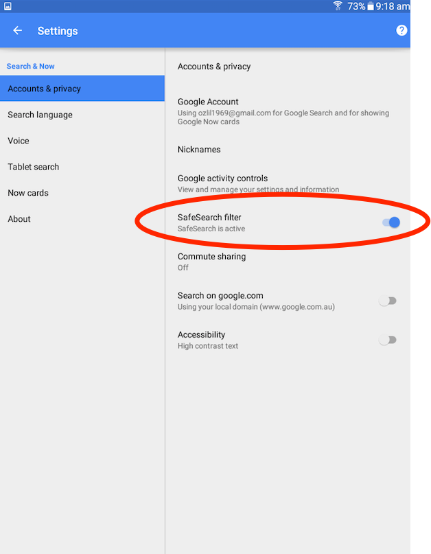 How to turn on Safe Search for Google App Widget curbi