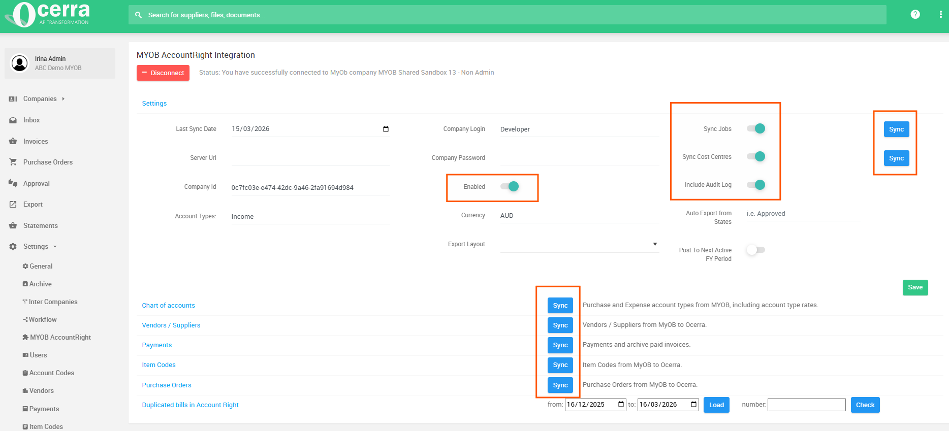 Ensure Enabled flag is On to auto-sync between the two system