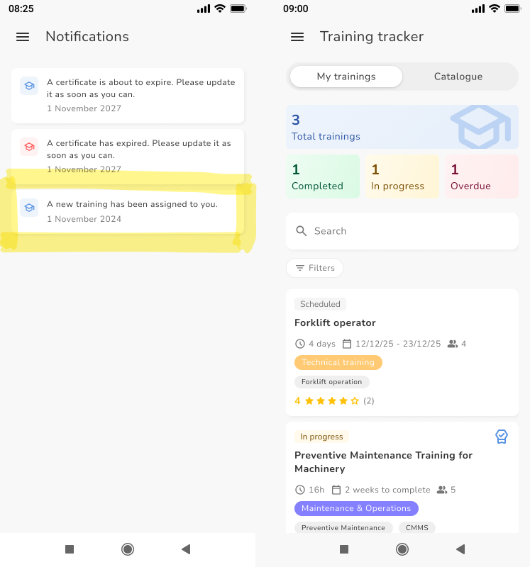 Notificación nueva formación