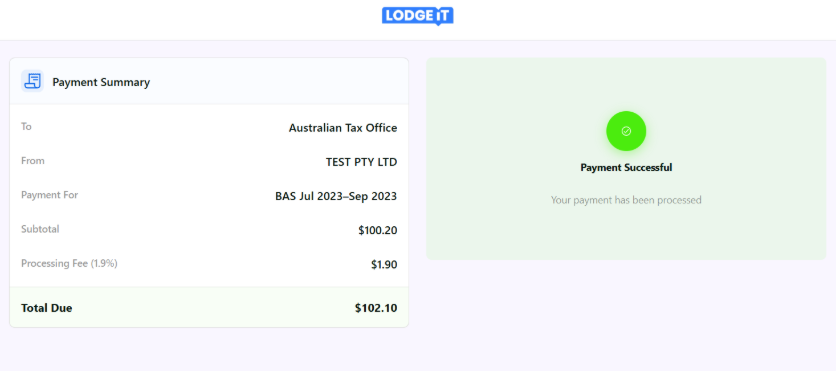 Payment successful confirmation screen