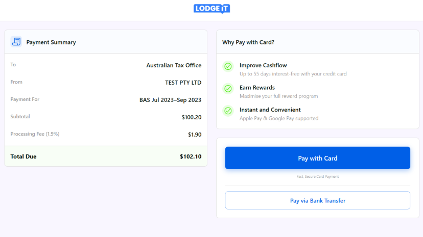 Secure payment page with payment summary