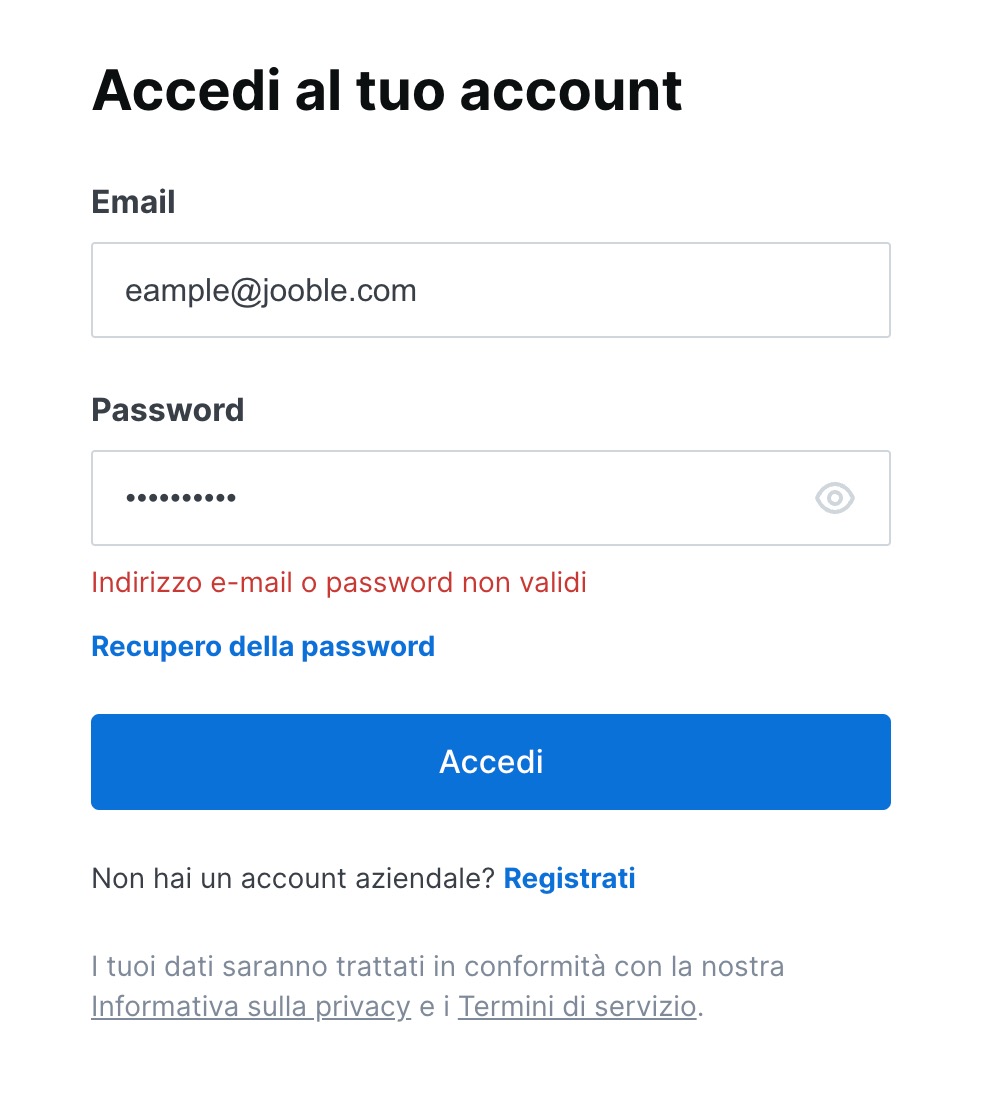 Pagina di accesso per datori di lavoro