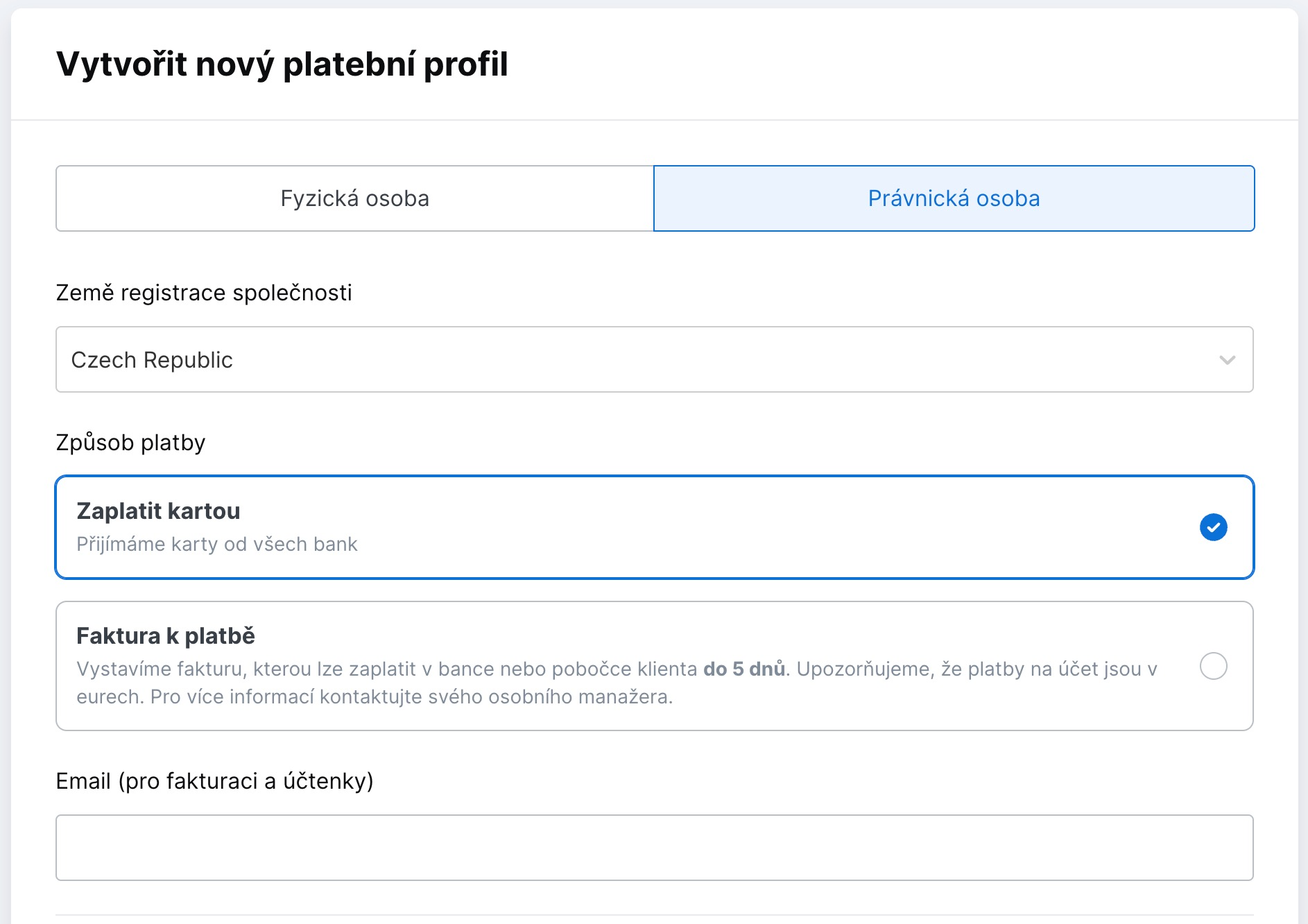 Nastavení platebního profilu CZ