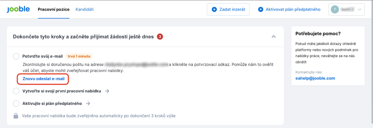 Možnost Znovu odeslat e-mail