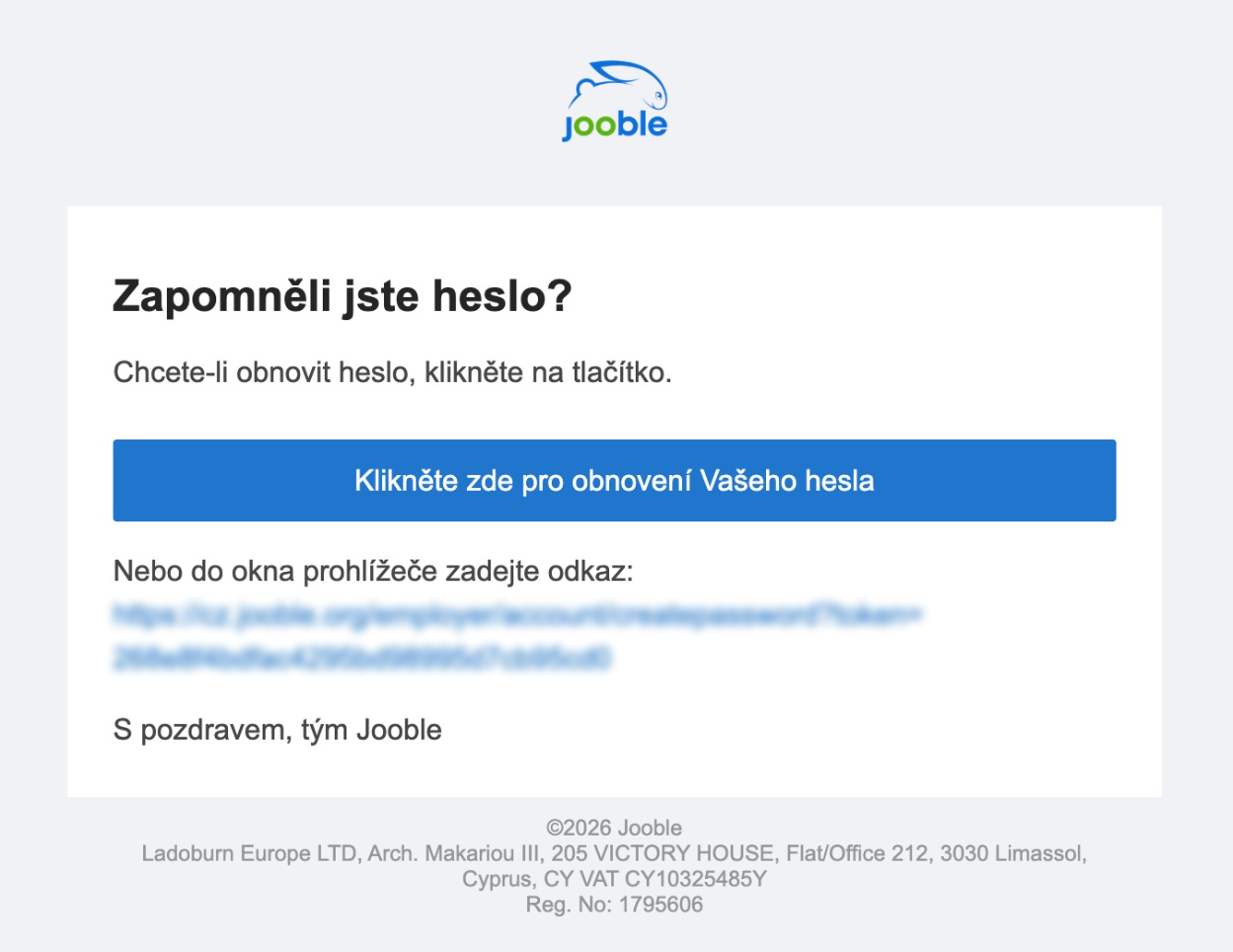 E-mail pro obnovení hesla