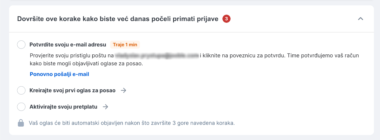 Dovršite ove korake na Jooble računu