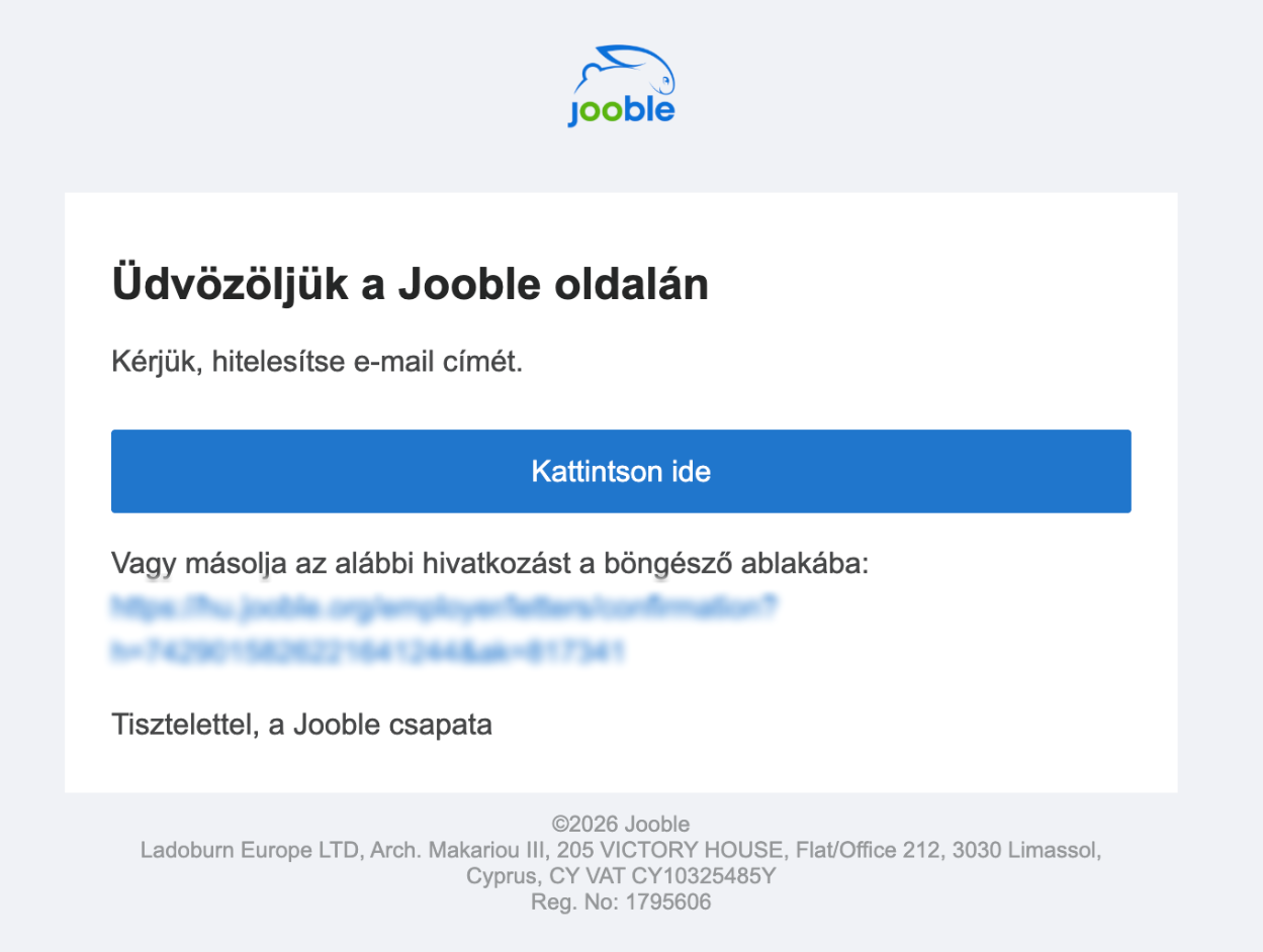 Megerősítő e-mail a Jooble regisztrációhoz