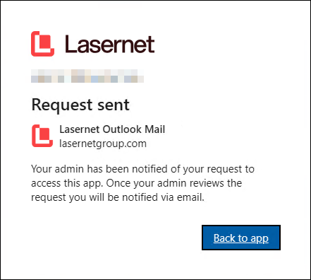 Access admin request confirmation message.