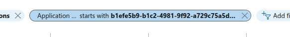 The result of adding a filter on application ID to the enterprise application list.