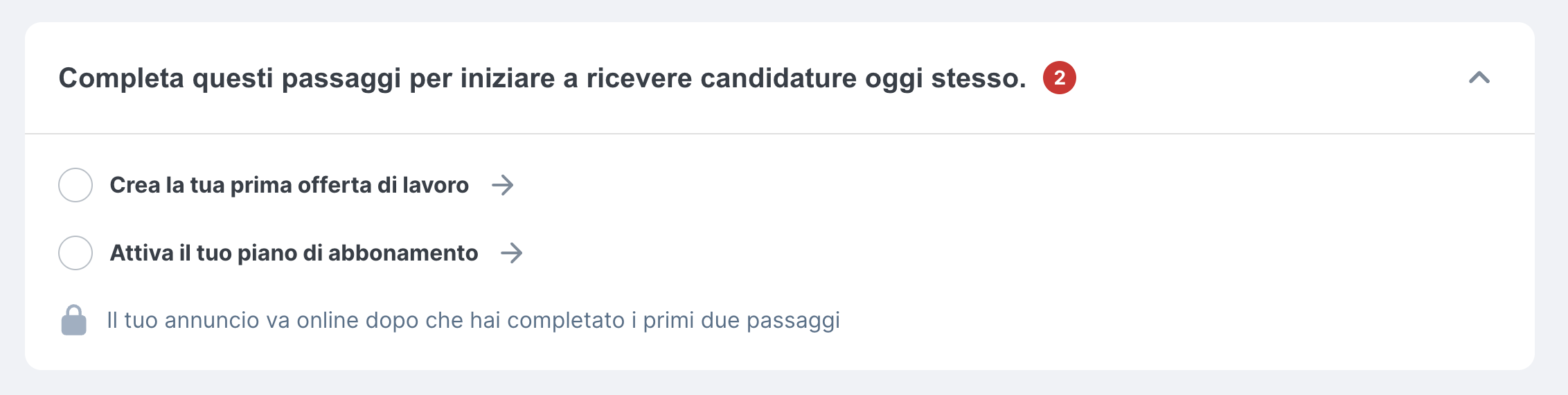 Menu di avanzamento dell'account aziendale Jooble