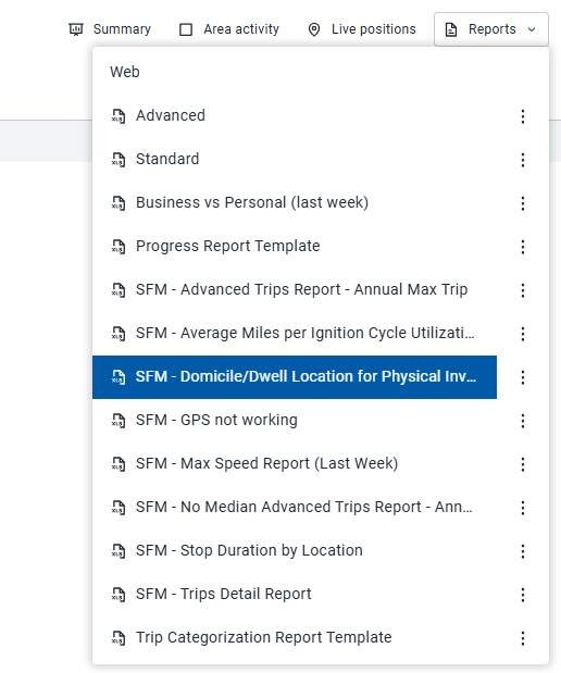 SFM - Domicile/Dwell Location for Physical Inventories selected on reports dropdown
