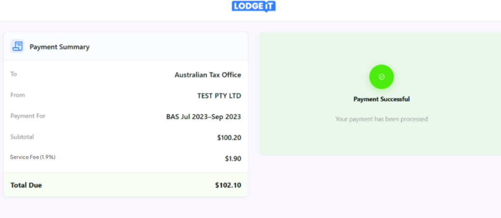 Payment Successful screen next to the Payment Summary