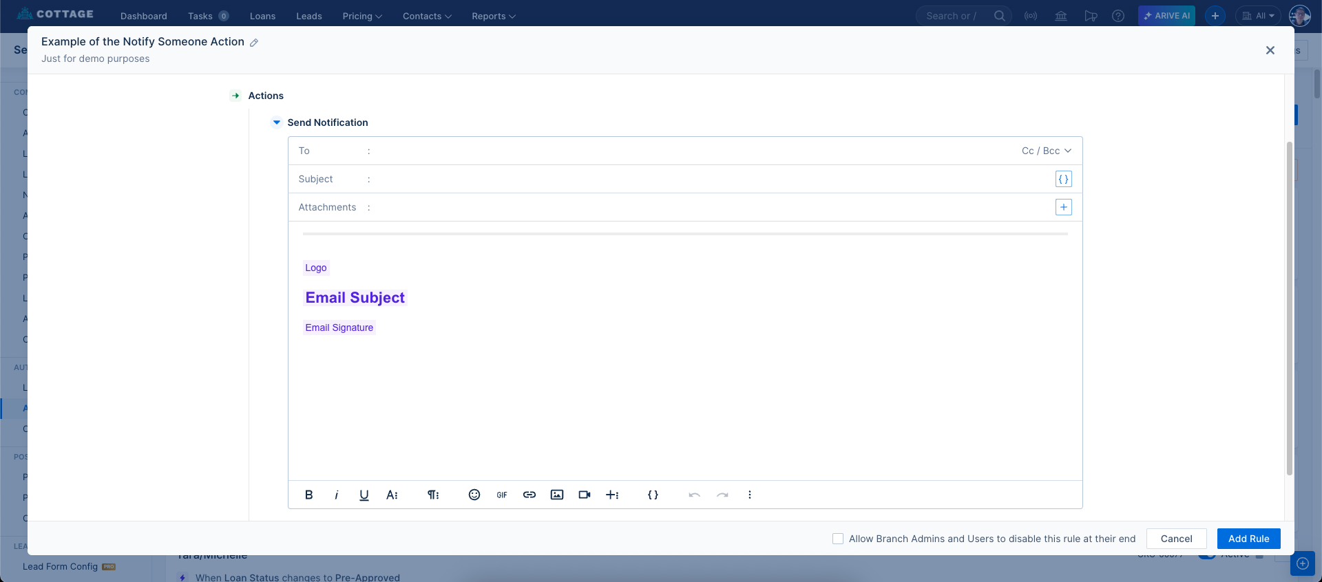 Screenshot of the Notify Someone configuration screen