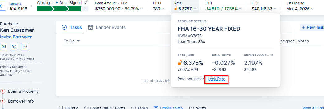 Screenshot of the top bar with the Rate and Lock Rate options highlighted