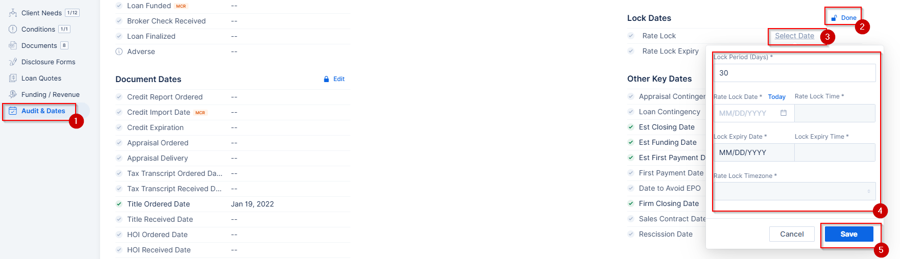 Screenshot of the Lock Dates section in Audit & Dates