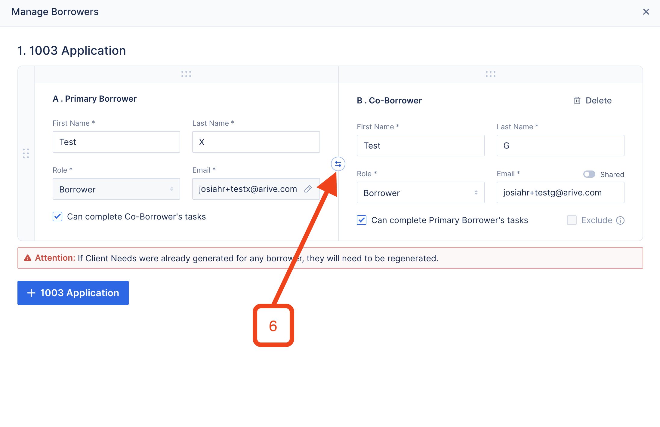 The swap button is used to switch the positions of the primary borrower and co-borrower.