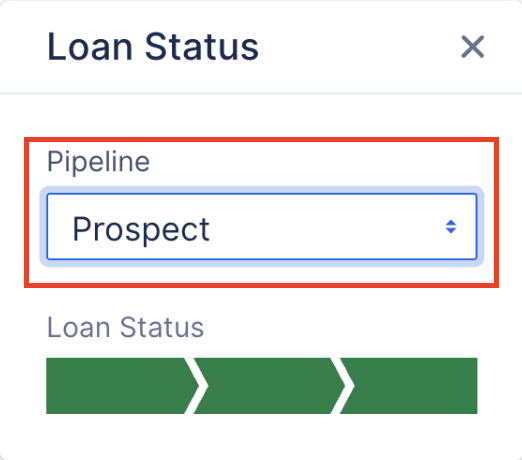 Screenshot showing the Pipeline Category dropdown selection in the Loan Status window.