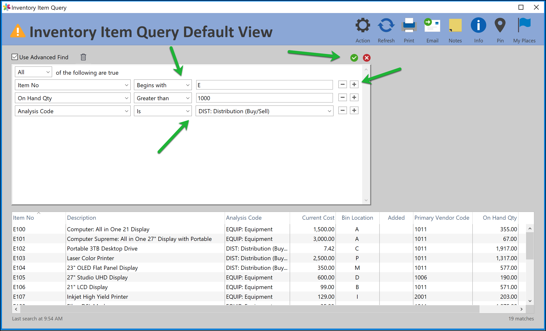 Using Query Windows (Connected ERP Software) : Accountek Solutions Inc