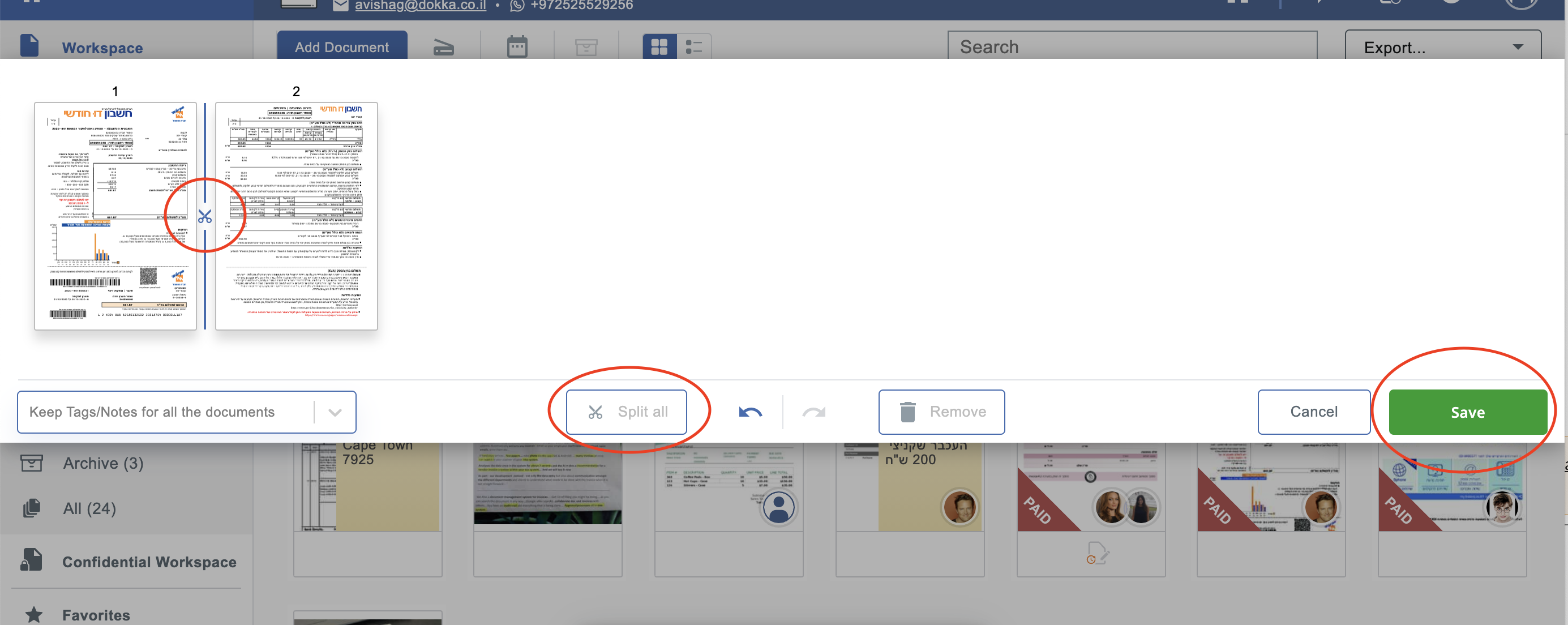 How do I edit a multipage document? DOKKA