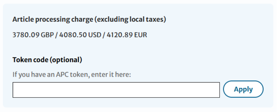 Box showing the APC. Underneath is a blank, fillable field labeled "Token code (optional)".