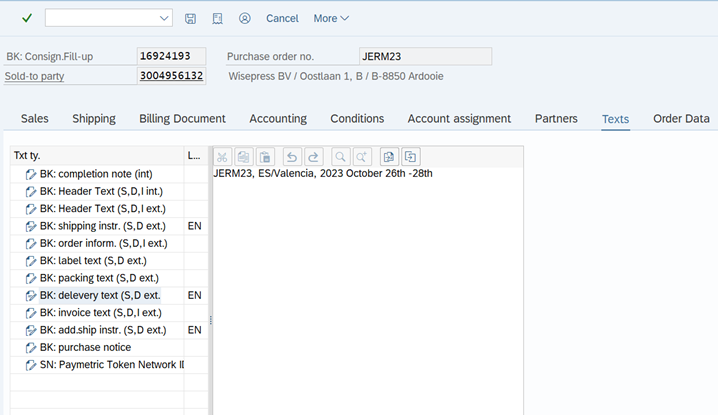 a screenshot of Texts tab