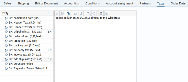 a screenshot of Deadline Delivery Date under Texts Tab