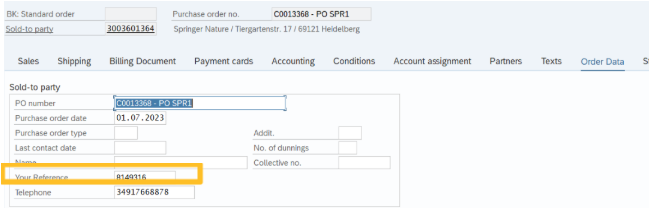 a screenshot of  "Your Reference" field