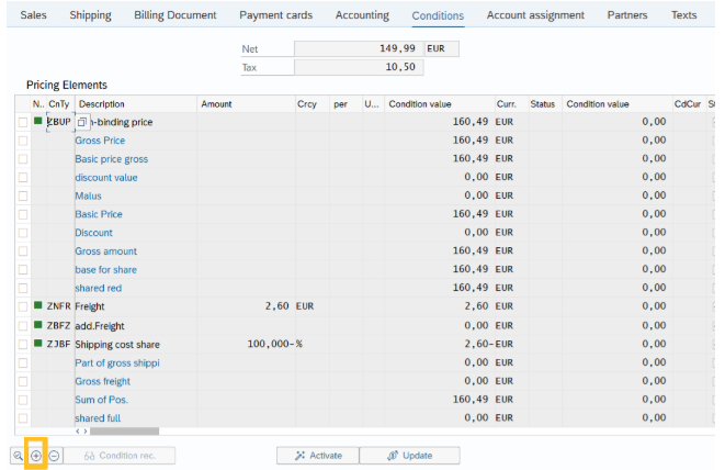 a screenshot of   “Conditions” tab and enter additional icon