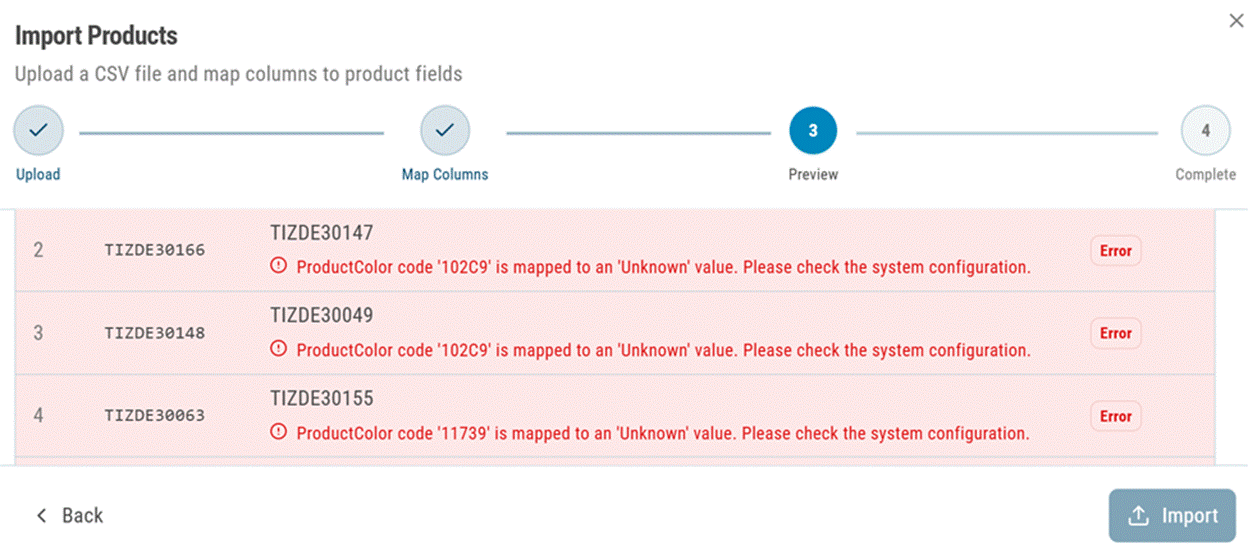 Title: Import preview with errors - Description: Import preview with errors