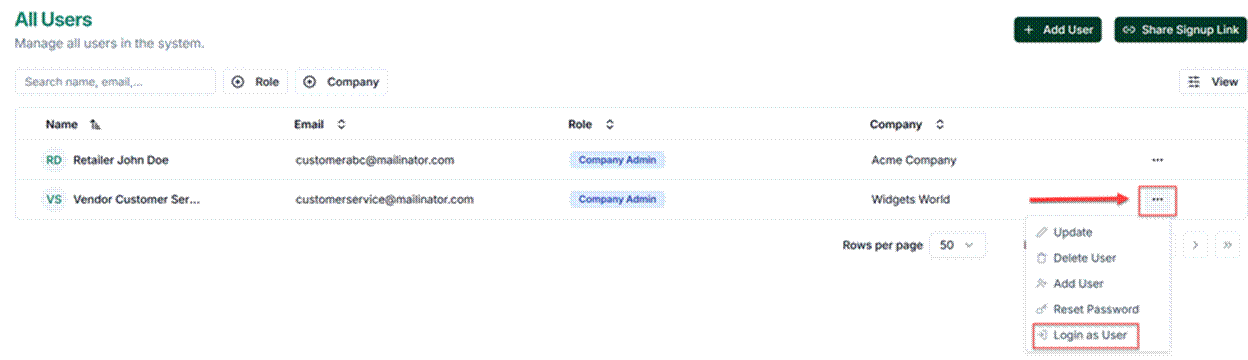 Title: Login as User menu - Description: Login as User menu