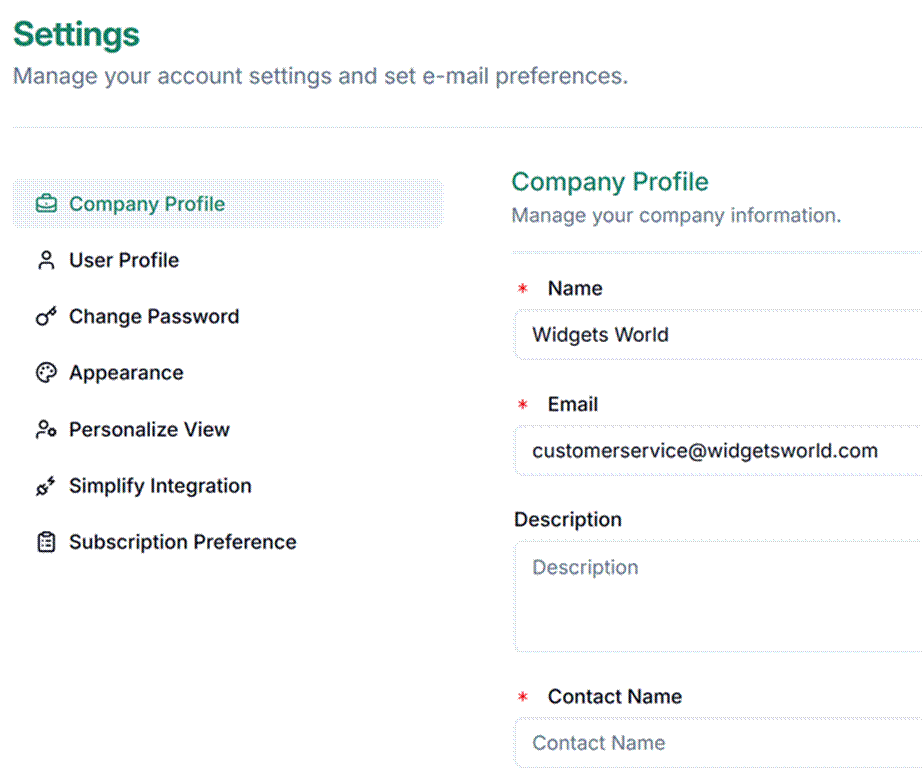 Title: Settings page - Description: Settings page