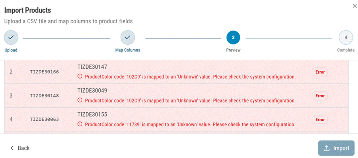 Title: Import preview with errors - Description: Import preview with errors