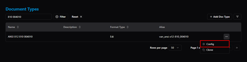 Title: Document Type — actions menu (Config / Clone) - Description: Document Type — actions menu (Config / Clone)