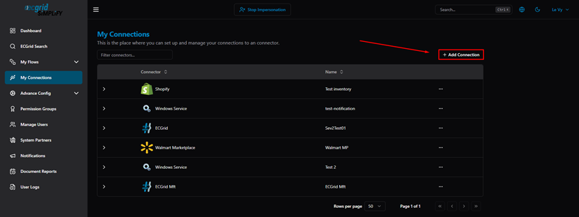 Title: My Connections — list of configured connections - Description: My Connections — list of configured connections
