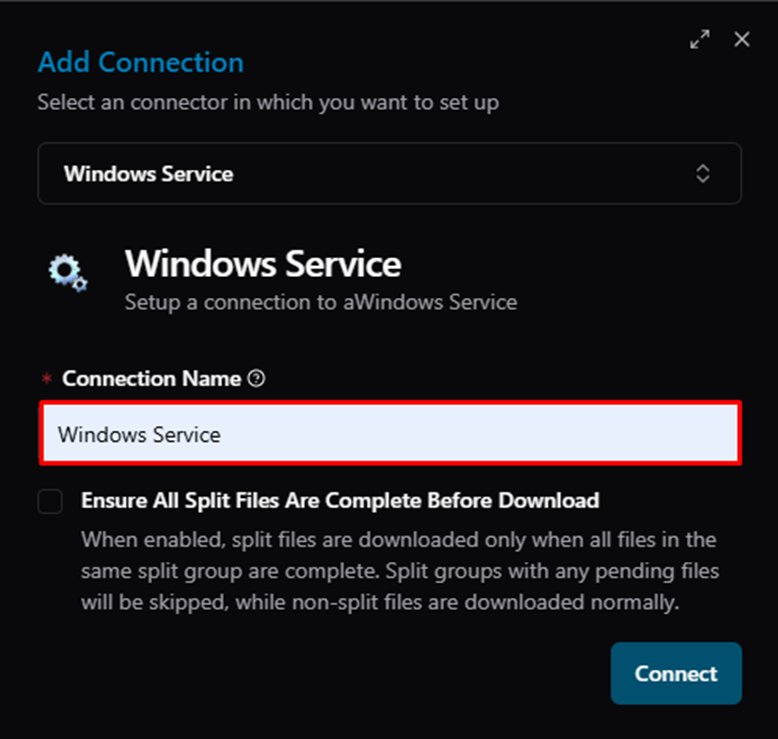 Title: Add Connection — enter Connection Name - Description: Add Connection — enter Connection Name