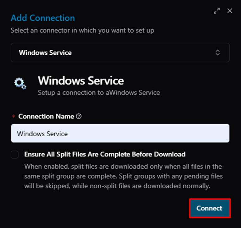 Title: Add Connection — click Connect to save - Description: Add Connection — click Connect to save