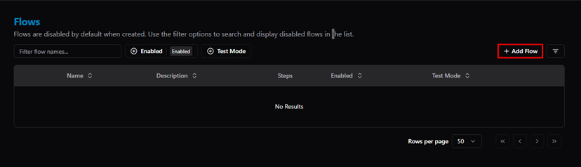 Title: Flows — + Add Flow button - Description: Flows — + Add Flow button