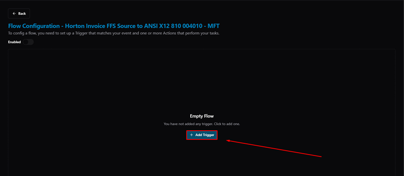 Title: Flow Configuration — + Add Trigger button - Description: Flow Configuration — + Add Trigger button