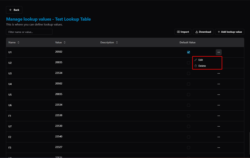 Title: Lookup Values — actions menu (Edit / Delete) - Description: Lookup Values — actions menu (Edit / Delete)