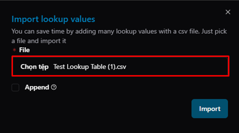 Title: Import Lookup Values — select a CSV file - Description: Import Lookup Values — select a CSV file