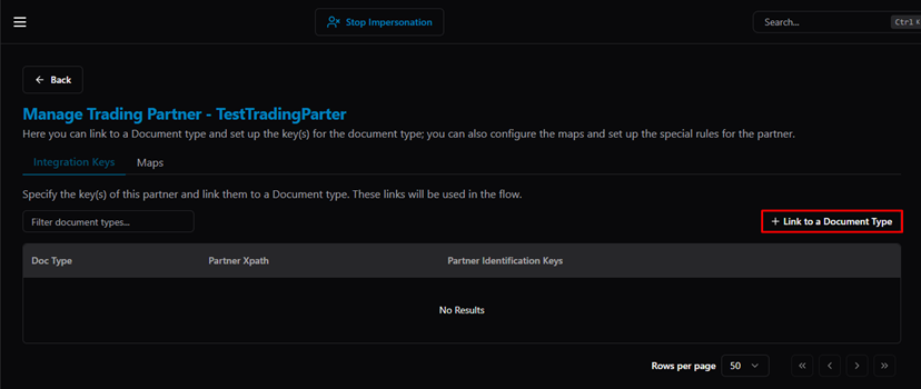 Title: Manage Trading Partner — Integration Keys tab (Doc Type, Partner Xpath, Partner Identification Keys columns) - Description: Manage Trading Partner — Integration Keys tab (Doc Type, Partner Xpath, Partner Identification Keys columns)