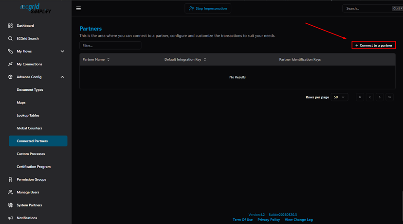 Title: Connected Partners — Customer account view (empty), + Connect to a partner button - Description: Connected Partners — Customer account view (empty), + Connect to a partner button