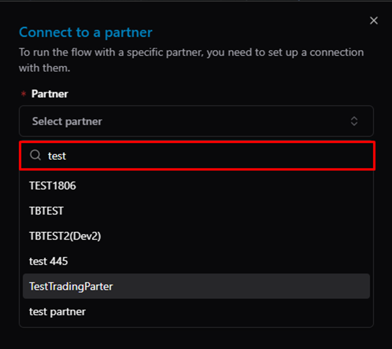 Title: Connect to a partner — search results filtered by "test" - Description: Connect to a partner — search results filtered by "test"