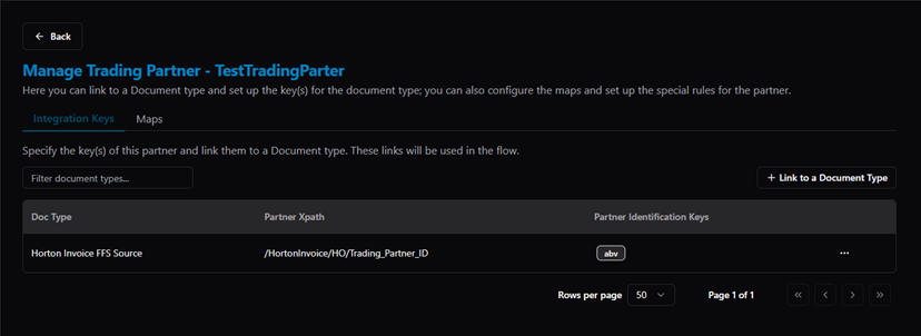 Title: Manage Trading Partner — Integration Key linked (Doc Type: Horton Invoice FFS Source, xpath, key: abv) - Description: Manage Trading Partner — Integration Key linked (Doc Type: Horton Invoice FFS Source, xpath, key: abv)