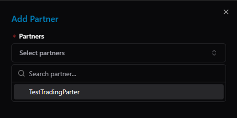 Title: Add Partner dialog — list of connected partners - Description: Add Partner dialog — list of connected partners