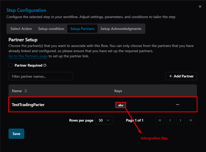 Title: Setup Partners — TestTradingParter added with Integration Key "abv" - Description: Setup Partners — TestTradingParter added with Integration Key "abv"