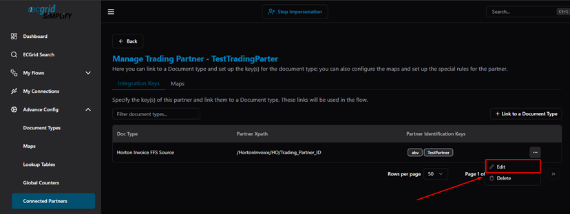 Title: Integration Keys — actions menu (Edit / Delete) - Description: Integration Keys — actions menu (Edit / Delete)